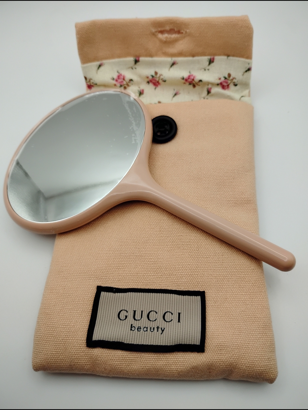 Gucci Pink-Beige Hand Mirror with Floral Pouch - Picture 4 of 4